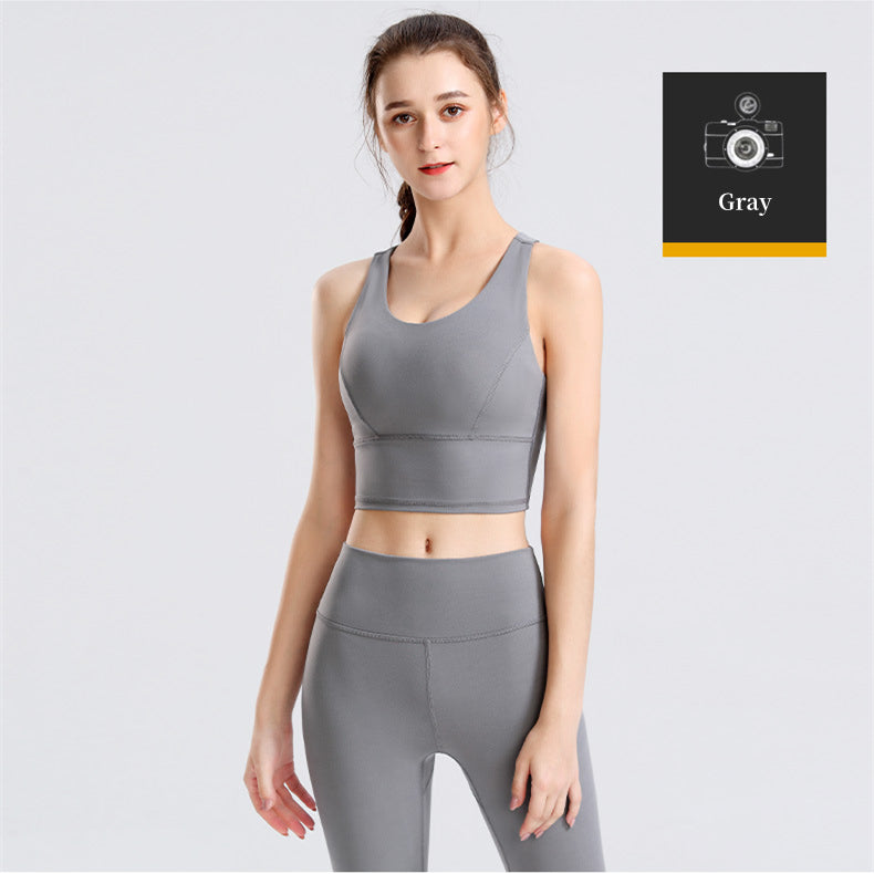 Custom LOGO/Pattern Solid Color 75% Nylon + 25% Spandex Training Fitness Yoga Suit Yoga Bra/vest + Cropped Pants Set For Women (Instock) YGST-014 W0001+K0003