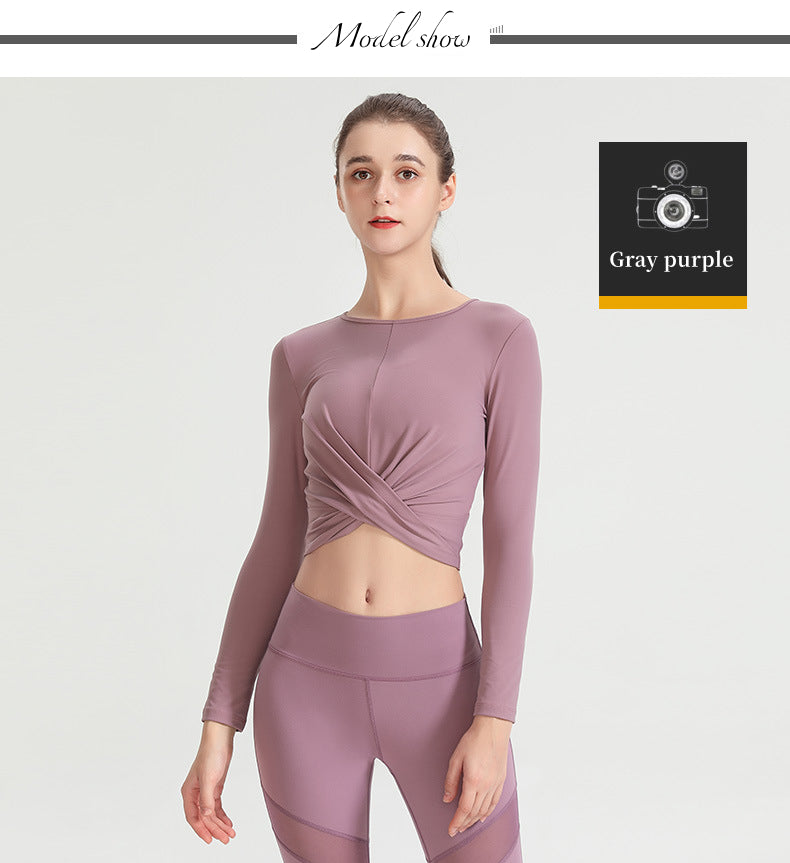 Custom LOGO/Pattern Solid Color 75% Nylon + 25% Spandex Training Fitness Yoga Long-sleeved T-shirt Yoga Sports Tights Coat For Women (Instock) YGT-011 TD0016