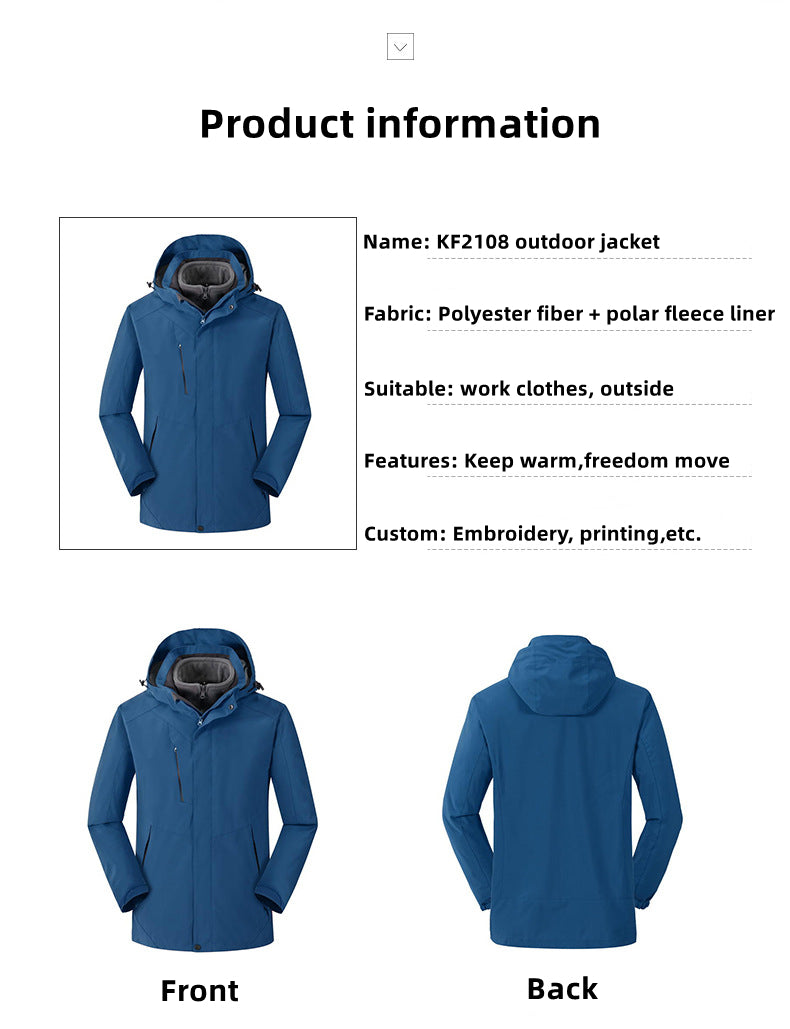 Custom LOGO/Pattern Waterproof and Windproof Three-in-one Add Fleece Double Warmth Work and Travel and Camping Double Layer Outdoor Jackets For Men and Women (Instock) CSJK-002 KF2108