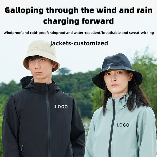 KF5199 Custom LOGO/Pattern Waterproof and Windproof Work and Travel and Camping Single Layer Outdoor Jackets For Men and Women CSJK-008 (MOQ=20PCS/each design)