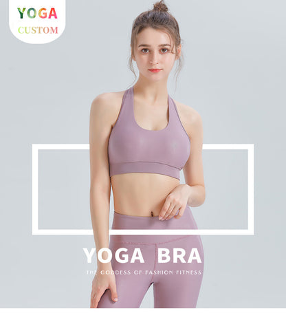 Custom LOGO/Pattern Solid Color  73% Polyester + 27% Spandex Training Fitness Pearlescent Surface Yoga Bra Yoga Vest For Women (Instock) YGB-006 W0066