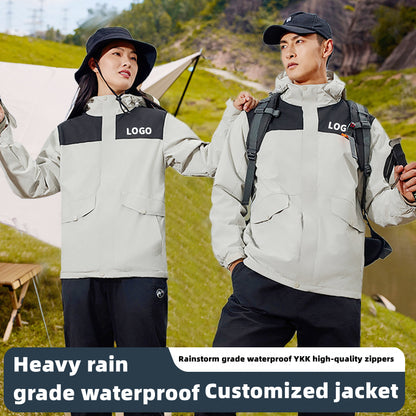 FMC2310# Custom LOGO/Pattern Waterproof and Windproof silver Fox Velvet Liner Work and Travel and Camping Single Layer Outdoor Jackets For Men and Women CSJK-015 (MOQ=20PCS/each design)