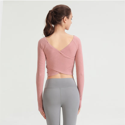 Custom LOGO/Pattern Solid Color 85% Nylon + 15% Spandex Training Fitness Yoga Long-sleeved T-shirt Yoga Sports Tights Coat For Women (Instock) YGT-010 TD0011