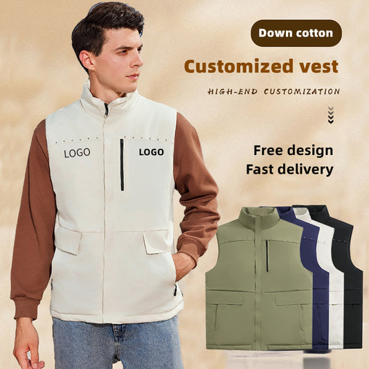 Custom LOGO/Pattern T400 Oxford Waterproof 100% Polyester Plus Size Thicked Stand Collar Down Cotton Inner Vest For Men and Women (Instock) CSVS-002 TS551