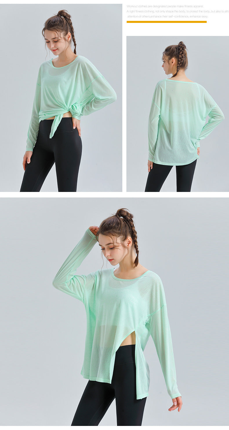 Custom LOGO/Pattern Solid Color 70% Cotton + 30% Tencel Training Fitness Yoga T-shirt Quick-drying Long-sleeved Sports Sun Shirt For Women (Instock) YGT-001 TC0036