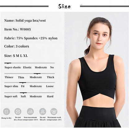 Custom LOGO/Pattern Solid Color 75% Spandex  + 25% Nylon Cross Back Training Fitness Yoga Bra Yoga Vest For Women (Instock) YGB-001 W0005