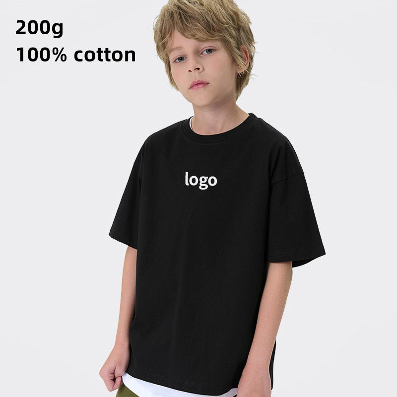 M025 Custom LOGO/Pattern 200g 26 Counts 100% Cotton Soft and Breathable and Quick-drying Drop-shoulder Sport T-shirt for Children CCT-007