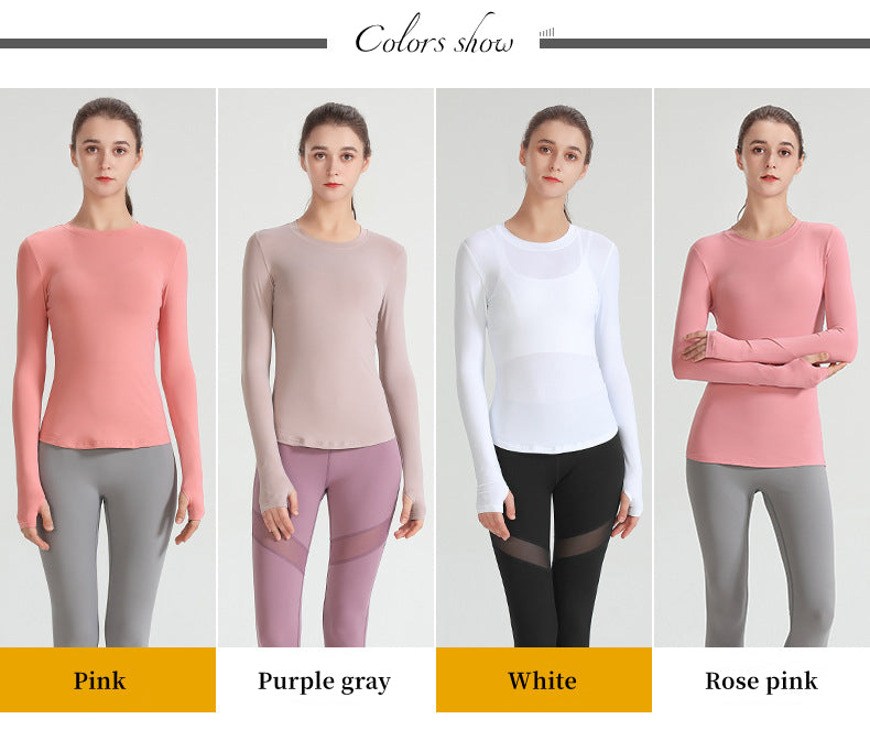 Custom LOGO/Pattern Solid Color 85% Nylon + 15% Spandex Training Fitness Yoga Long-sleeved T-shirt For Women (Instock) YGT-014 TD0015