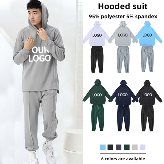 GY-8414 + 8719 Custom Logo/pattern 280g 95% Polyester + 5% Spandex Breathable US Size Sport Hoodie + Pant Set CSHS-001