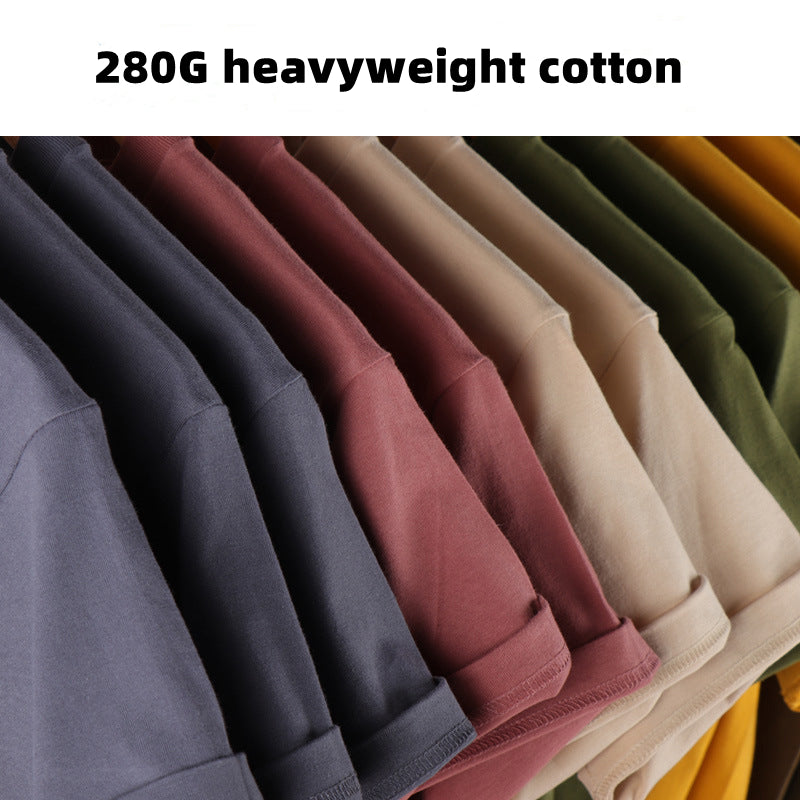 Customized  AG280 Adult 100% Cotton Round Neck Drop Shouder Thicked T-shirt CST-042 (Different customized process have different customized fee)