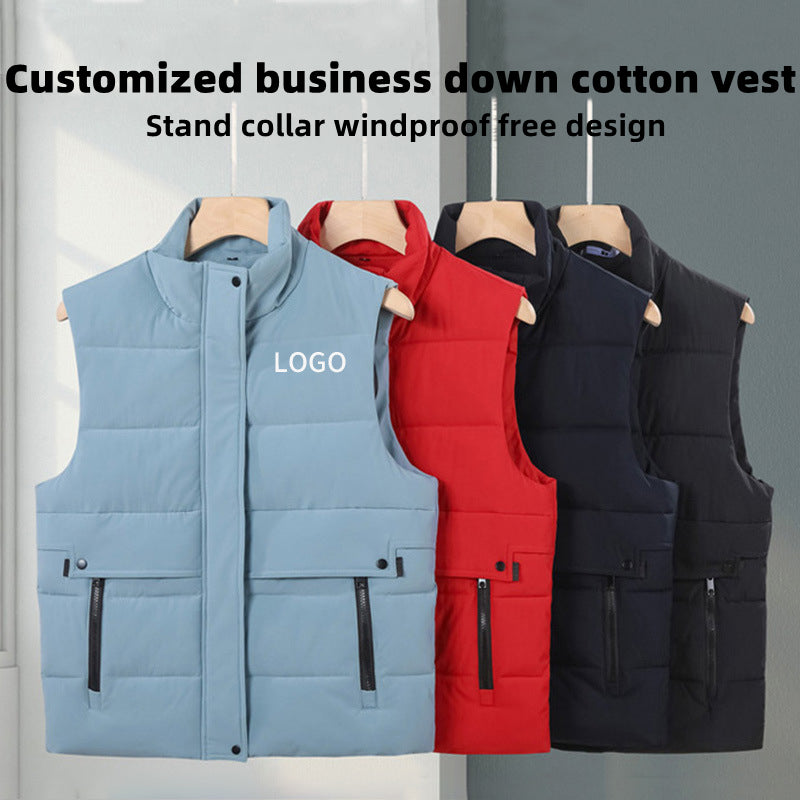 Custom LOGO/Pattern 100% Polyester Plus Size Thicked Stand Collar Down Cotton Windproof and Keep Warm Vest For Men and Women (Instock) CSVS-003 CX-BT5506