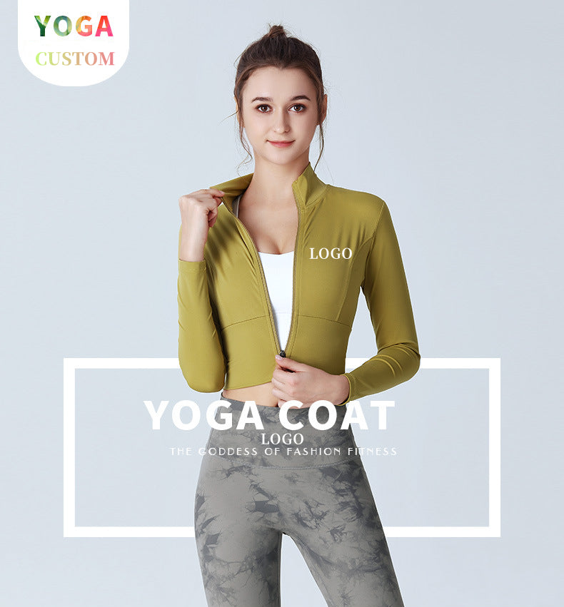 Custom LOGO/Pattern Solid Color 75% Nylon + 25% Spandex Training Fitness Quick Dry Yoga Zipper Stretch Tight Long Sleeves Coat For Women (Instock) YGCT-003 S0035