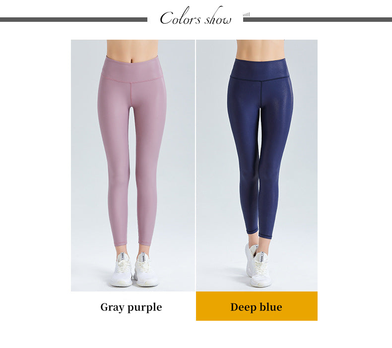 Custom LOGO/Pattern Solid Color 73% Polyester + 25% Spandex Training Fitness Pearlescent Surface High Waist Yoga Long Pants For Women (Instock) YGP-009 K0066