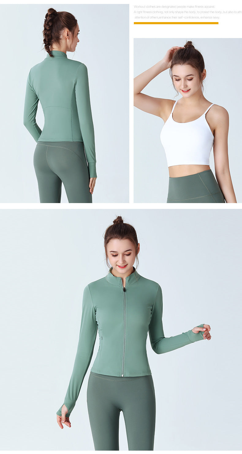Custom LOGO/Pattern Solid Color 75% Nylon + 25% Spandex Training Fitness Quick Dry Yoga Zipper Stretch Tight Long Sleeves Coat For Women (Instock) YGCT-001 S0036