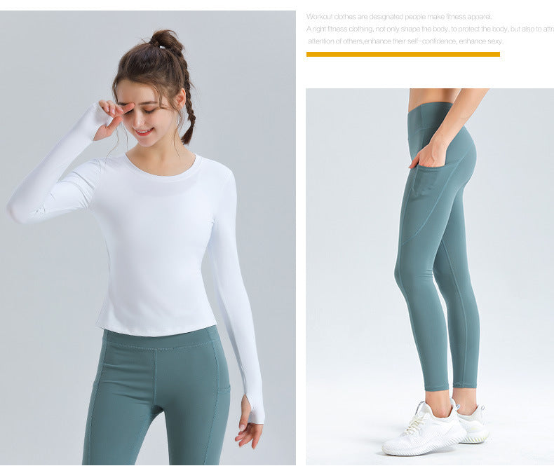 Custom LOGO/Pattern Solid Color 75% Nylon + 25% Spandex Training Fitness Yoga Suit Yoga Long-sleeved T-shirt + Long Pant Set For Women (Instock) YGST-004 TC0069+K0069