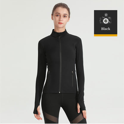 Custom LOGO/Pattern Solid Color 75% Nylon + 25% Spandex Training Fitness Quick Dry Yoga Zipper Stretch Tight Long Sleeves Coat For Women (Instock) YGCT-004 S0010