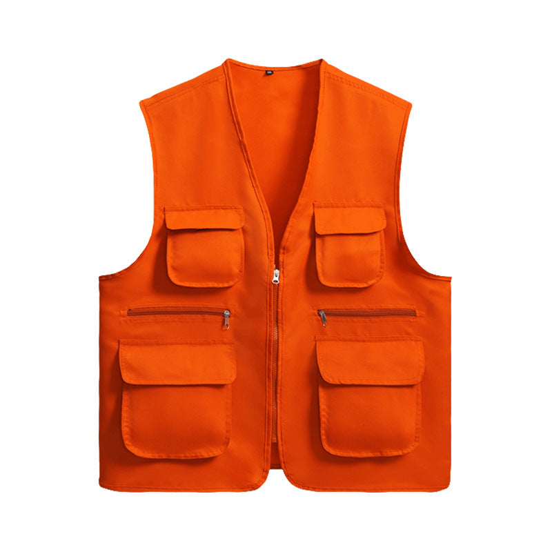 Custom LOGO/Pattern and Color 100% Polyester Thin V Collar Multi-pocket Loose Vest For Men and Women (Instock) CSVS-005 XS600