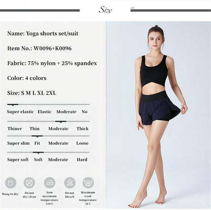 Custom LOGO/Pattern Solid Color 75% Nylon + 25% Spandex Training Fitness Yoga Suit Yoga Bra/vest + Anti-exposure Skirt Set For Women (Instock) YGST-025 W0096+K0096