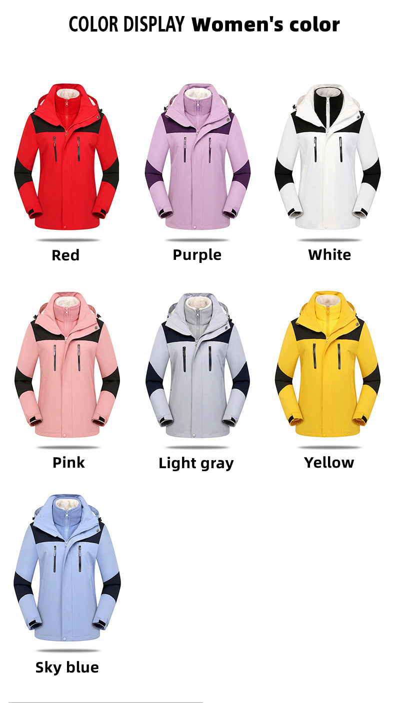 Custom LOGO/Pattern Waterproof and Windproof Three-in-one Lambswool Liner Double Warmth Work and Travel and Camping Double Layer Two-peices Detachable Outdoor Jackets For Men and Women (Instock) CSJK-007