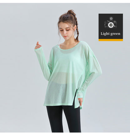 Custom LOGO/Pattern Solid Color 70% Cotton + 30% Tencel Training Fitness Yoga T-shirt Quick-drying Long-sleeved Sports Sun Shirt For Women (Instock) YGT-001 TC0036