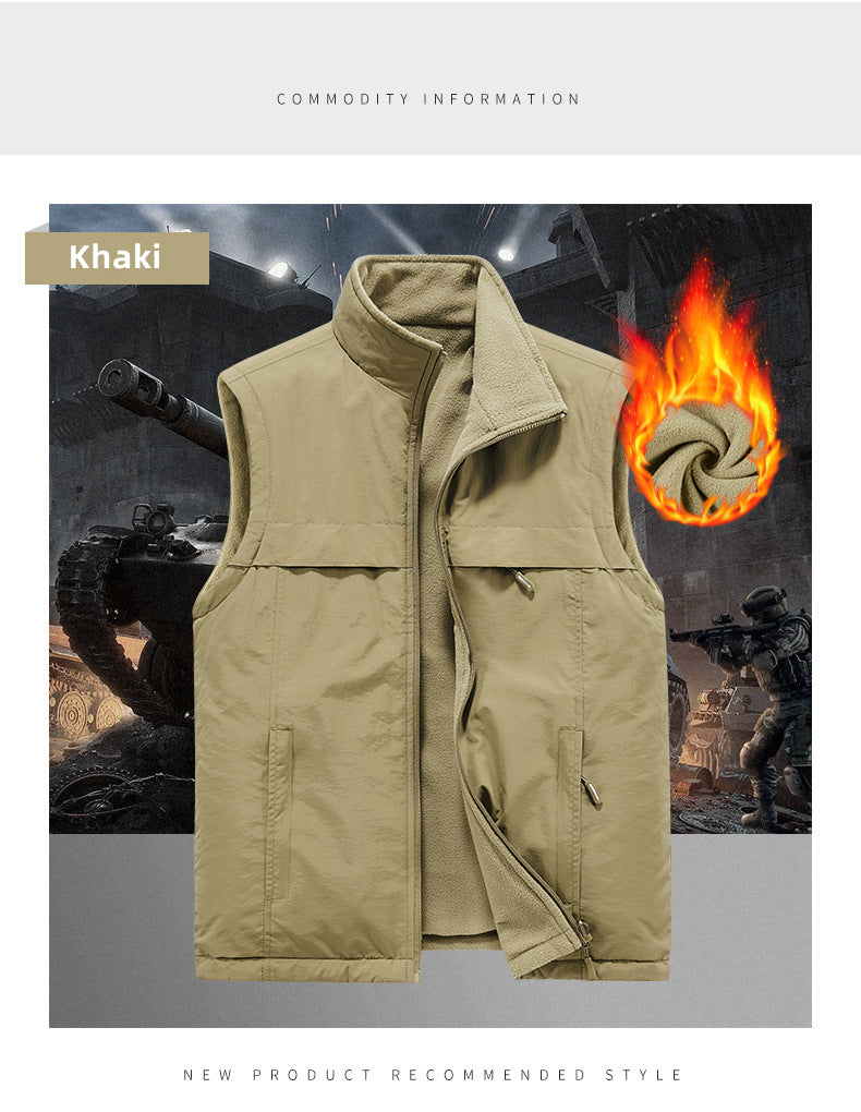Custom LOGO/Pattern 100% Polyester Thick Stand Collar Polar Fleece Inner Keep Warm Reversible Wear Down Vest For Men and Women (Instock) CSVS-008 FJ-DML7929