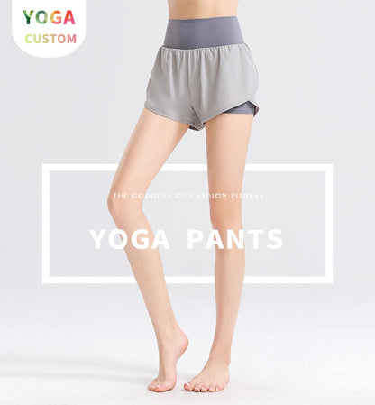Custom LOGO/Pattern Solid Color 75% Nylon + 25% Spandex Cloud Sense Training Fitness High Waist Yoga Fake-skirt Short For Women (Instock) YGS-003 K0007