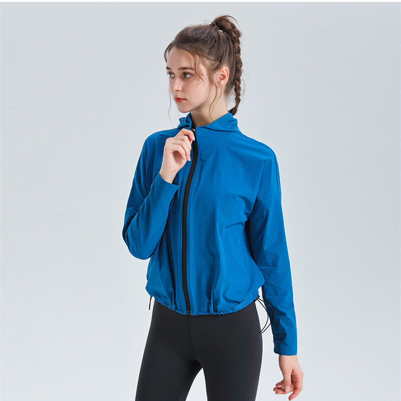 Custom LOGO/Pattern Solid Color 90% Polyester + 10% Spandex Training Fitness Quick Dry Yoga Zipper Long Sleeves Coat with Hat For Women (Instock) YGCT-002 S0086