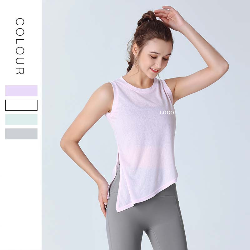 Custom LOGO/Pattern Solid Color 70% Cotton + 30% Tencel Training Fitness Yoga Shirt Quick-drying Sleeveless Yoga Vest For Women (Instock) YGT-002 TD0037