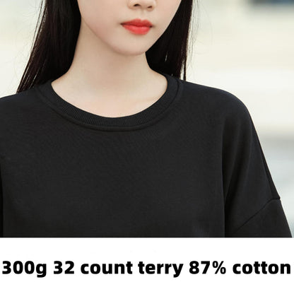 Custom LOGO/Pattern 300g 87% Cotton + 13% Spandex Plus size Drop-shoulder Sweatshirt For Men and Women (XS~-3XL Instock,4XL~5XL is custom size) CHD-022 M015-1