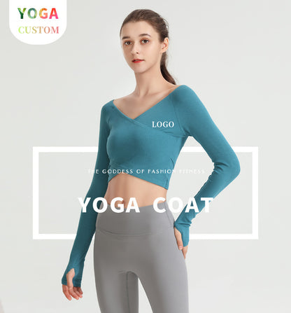 Custom LOGO/Pattern Solid Color 85% Nylon + 15% Spandex Training Fitness Yoga Long-sleeved T-shirt Yoga Sports Tights Coat For Women (Instock) YGT-010 TD0011