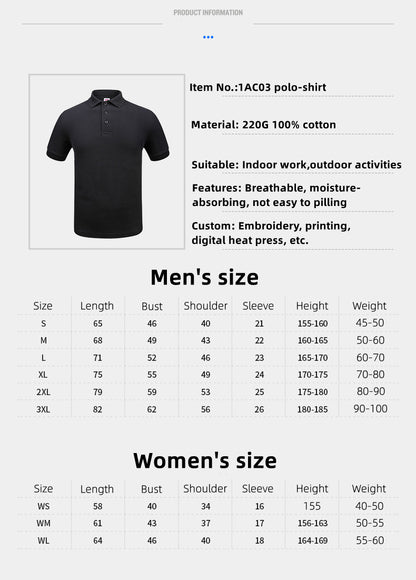 Custom LOGO/Pattern 220g 100% Cotton Two Buttons Business Polo-shirts For Men and Women (Instock) CST-082 1AC03