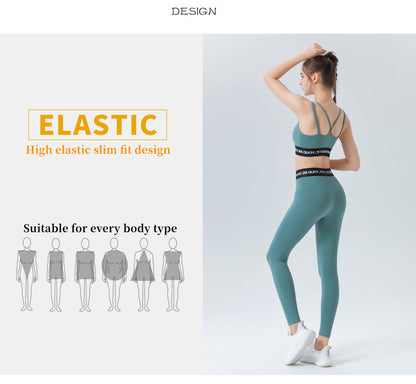 Custom LOGO/Pattern Solid Color 85% Cotton + 15% Spandex Training Fitness Yoga Suit Yoga Bra/vest + Long Pant Set For Women (Instock) YGST-001 W0060 + K0060